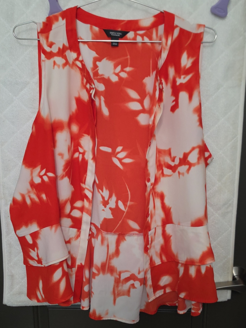Simply Vera Vera Wang Red & White Floral Women's Top XXL